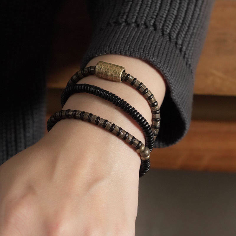 Foviel Healing Tibetan Ebony Wood Beads Copper Multilayered Bracelet