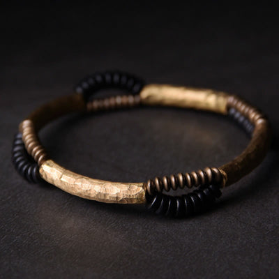 Foviel Vintage Ebony Wood Copper Luck Wealth Handmade Bracelet