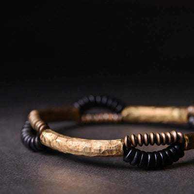 Foviel Vintage Ebony Wood Copper Luck Wealth Handmade Bracelet