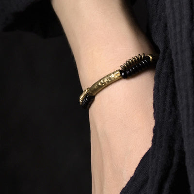 Foviel Vintage Ebony Wood Copper Luck Wealth Handmade Bracelet