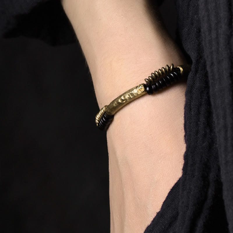 Foviel Vintage Ebony Wood Copper Luck Wealth Handmade Bracelet