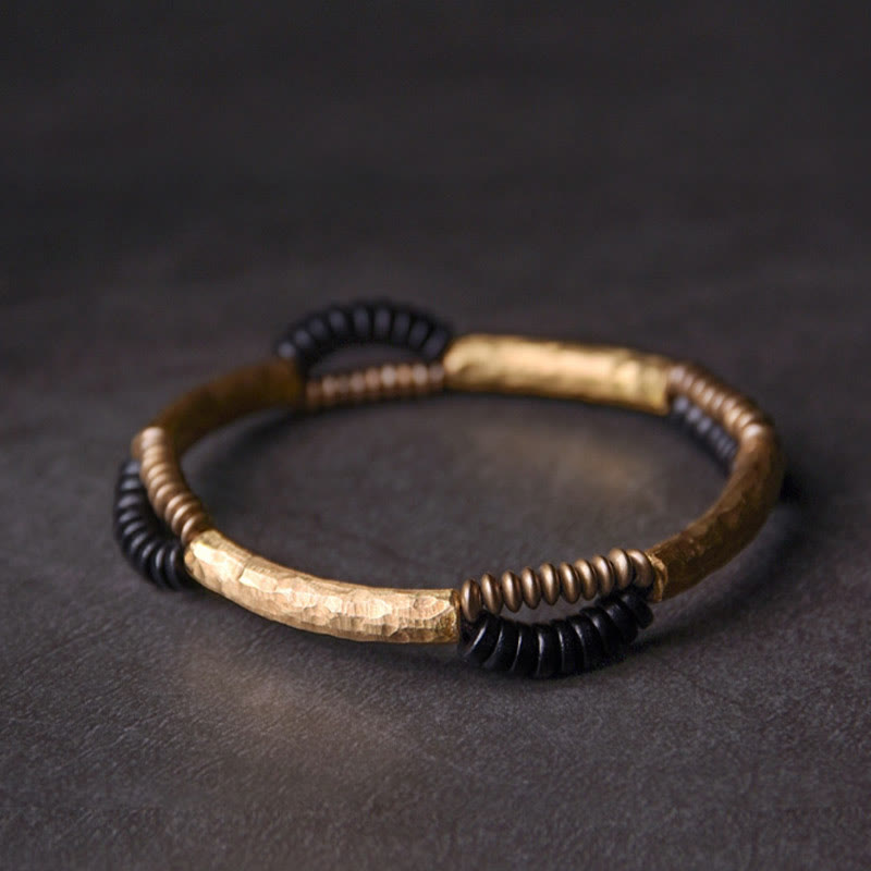 Foviel Vintage Ebony Wood Copper Luck Wealth Handmade Bracelet