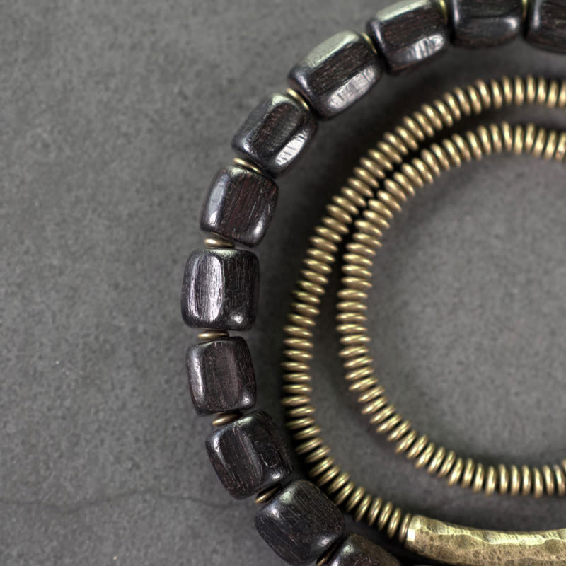 Foviel Vintage Peace Tibetan Ebony Wood Beads Copper Multilayered Healing Bracelet