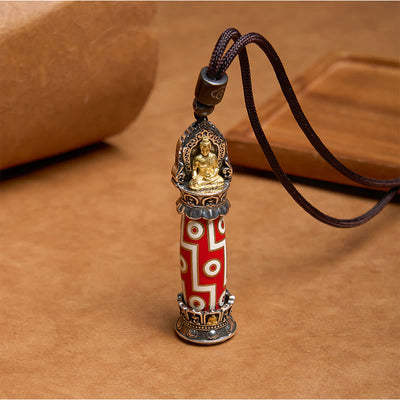 Pendentif de collier de protection perle Dzi à neuf yeux de médecine bouddhiste tibétaine Foviel