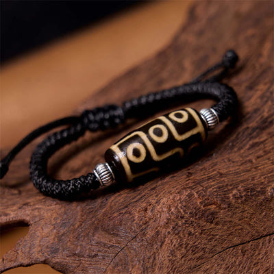 Foviel Tibetan Nine-Eye Dzi Bead Three-eyed Dzi Bead Wealth Protection Rope Bracelet