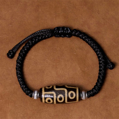 Foviel Tibetan Nine-Eye Dzi Bead Three-eyed Dzi Bead Wealth Protection Rope Bracelet