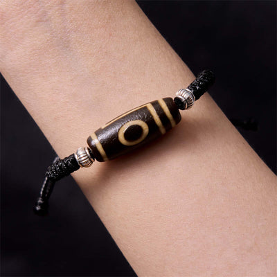 Foviel Tibetan Nine-Eye Dzi Bead Three-eyed Dzi Bead Wealth Protection Rope Bracelet