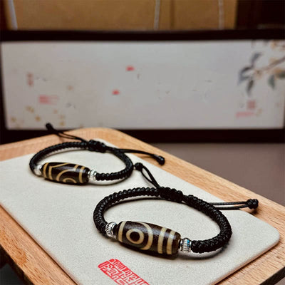 Foviel Tibetan Nine-Eye Dzi Bead Three-eyed Dzi Bead Wealth Protection Rope Bracelet
