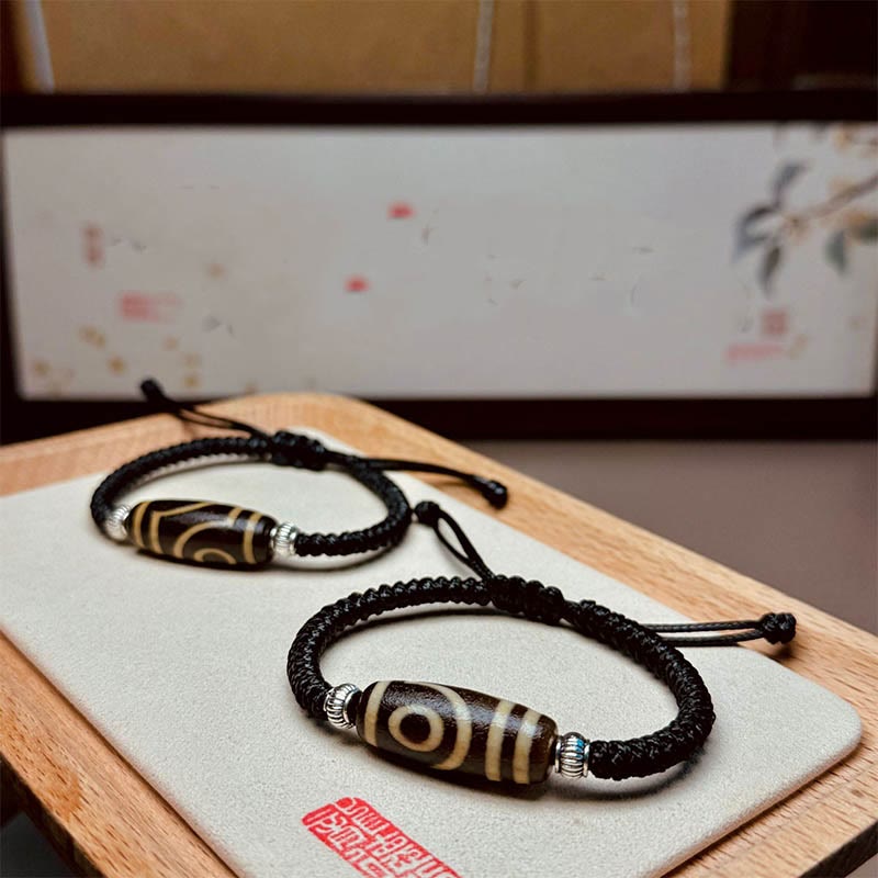 Foviel Tibetan Nine-Eye Dzi Bead Three-eyed Dzi Bead Wealth Protection Rope Bracelet