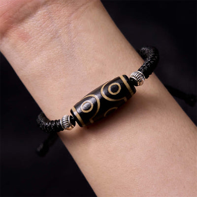 Foviel Tibetan Nine-Eye Dzi Bead Three-eyed Dzi Bead Wealth Protection Rope Bracelet