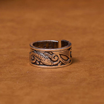 Foviel Koi Fisch Herz Sutra Geschnitzt Design Glück Reichtum Ring