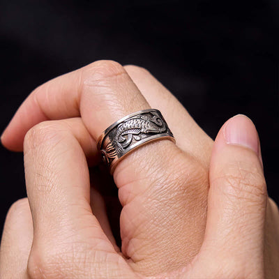 Foviel Koi Fisch Herz Sutra Geschnitzt Design Glück Reichtum Ring