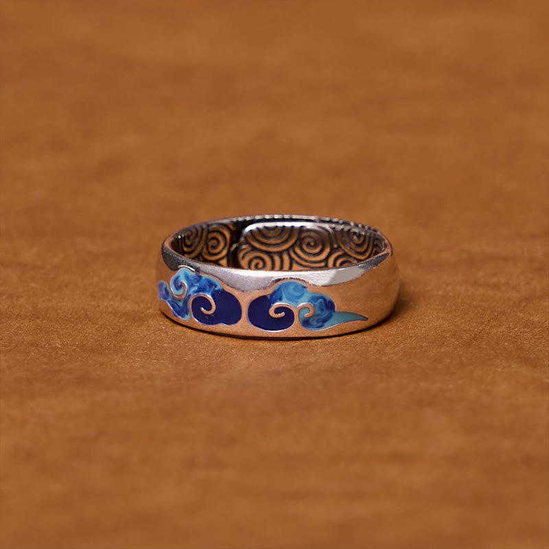 Foviel Blue Auspicious Clouds Pattern Wealth Copper Adjustable Ring