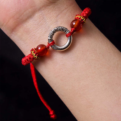 Bracelet cordon tressé de protection avec boucle de paix en cuivre plaqué argent sterling 925 Foviel