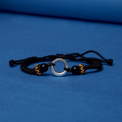 Bracelet cordon tressé de protection avec boucle de paix en cuivre plaqué argent sterling 925 Foviel