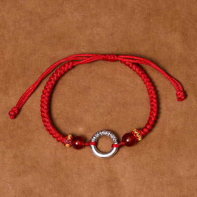 Bracelet cordon tressé de protection avec boucle de paix en cuivre plaqué argent sterling 925 Foviel