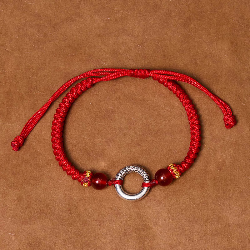 Bracelet cordon tressé de protection avec boucle de paix en cuivre plaqué argent sterling 925 Foviel