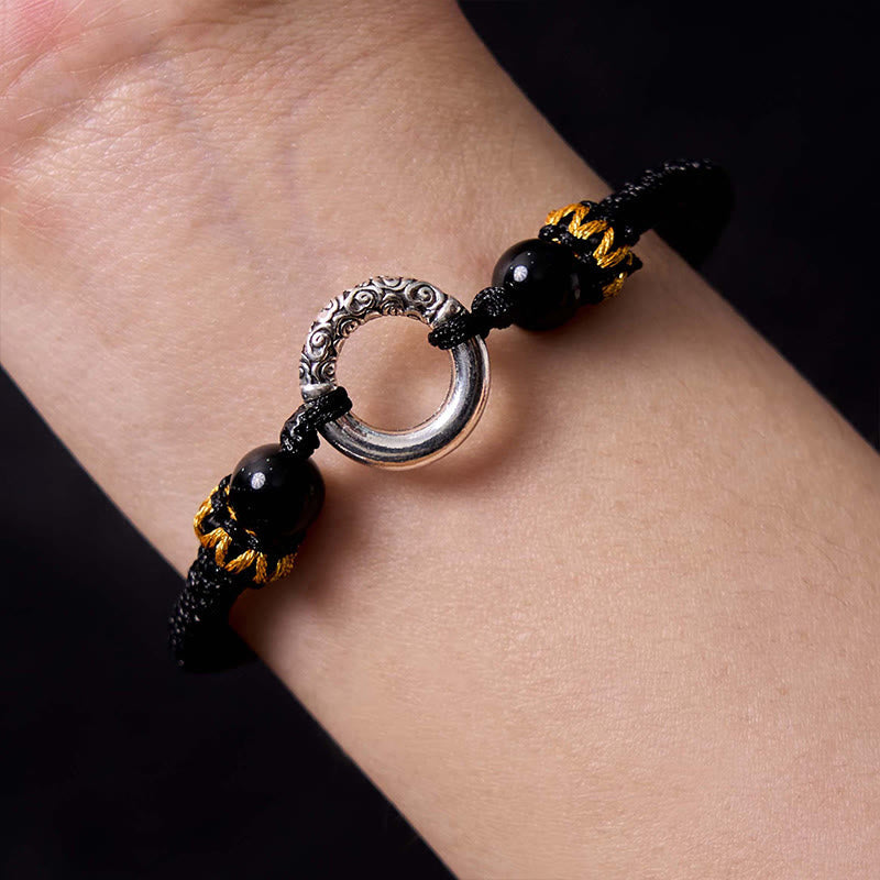Bracelet cordon tressé de protection avec boucle de paix en cuivre plaqué argent sterling 925 Foviel