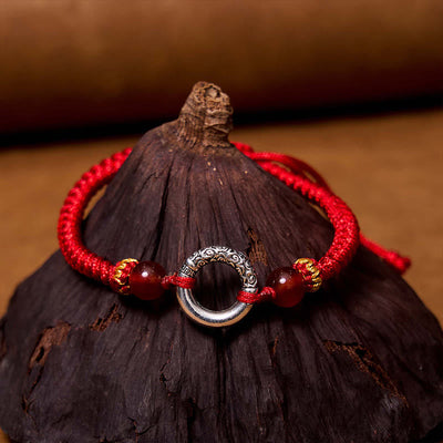 Bracelet cordon tressé de protection avec boucle de paix en cuivre plaqué argent sterling 925 Foviel