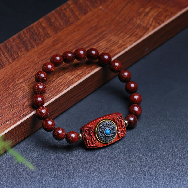 Bracelet de paix Foviel à six syllabes en bois de santal rouge à petites feuilles et bois de santal vert