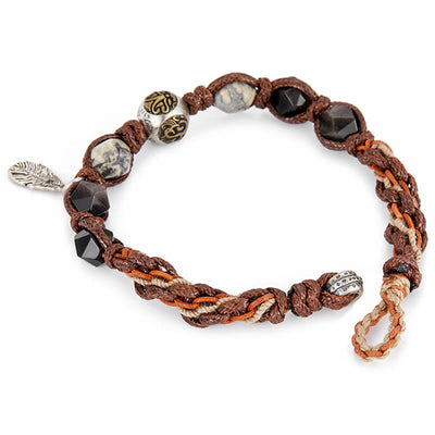 Bracelet tressé fait main à corde de transport en obsidienne argentée et argent sterling 925 Foviel Retro