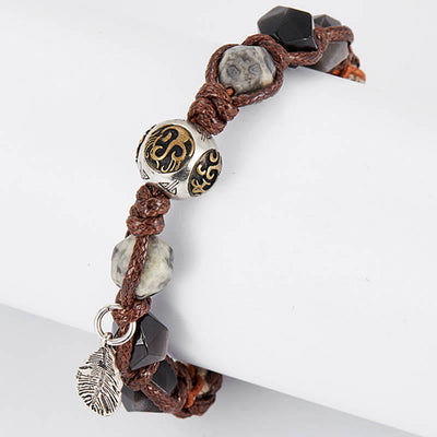 Bracelet tressé fait main à corde de transport en obsidienne argentée et argent sterling 925 Foviel Retro