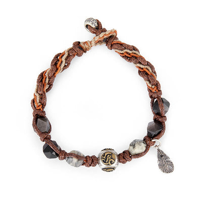 Bracelet tressé fait main à corde de transport en obsidienne argentée et argent sterling 925 Foviel Retro