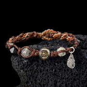 Bracelet tressé fait main à corde de transport en obsidienne argentée et argent sterling 925 Foviel Retro