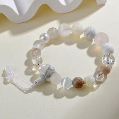 Buddha Stones White Agate Pearl 18 Beads Balance Luck Bracelet Bracelet BS 1