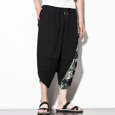 Buddha Stones Green Waves Print Cotton Men's Cropped Harem Pants With Pockets - image 5