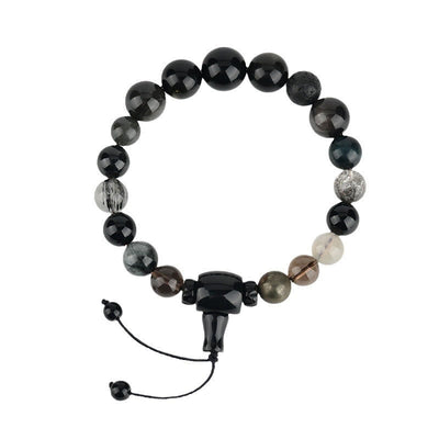 Bracelet Foviel aux cinq éléments avec diverses pierres de cristal et obsidienne noire pour la richesse et la sagesse