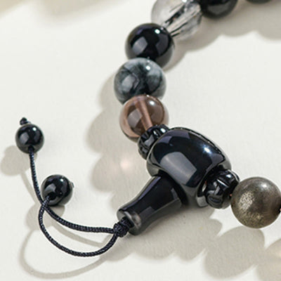 Bracelet Foviel aux cinq éléments avec diverses pierres de cristal et obsidienne noire pour la richesse et la sagesse