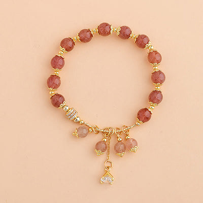 Bracelet de guérison en quartz fraise naturel Foviel avec zircon, énergie positive