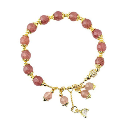 Bracelet de guérison en quartz fraise naturel Foviel avec zircon, énergie positive