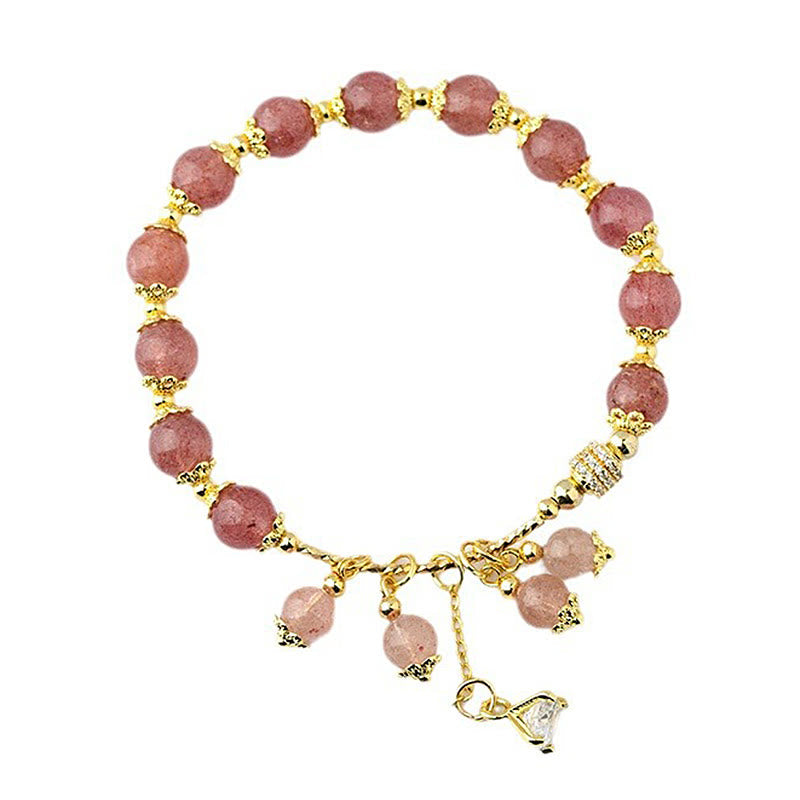 Bracelet de guérison en quartz fraise naturel Foviel avec zircon, énergie positive