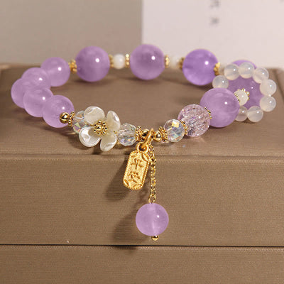 Buddha Stones Natural Blue Crystal Amethyst Chalcedony Flower Healing Bracelet - Amethyst(Wrist Circumference 14-16cm) - image 7