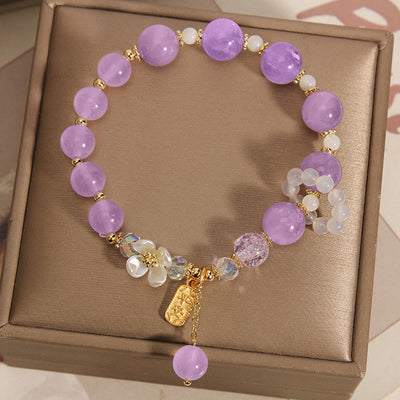 Buddha Stones Natural Blue Crystal Amethyst Chalcedony Flower Healing Bracelet - image 2