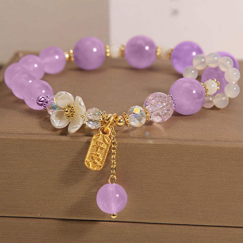 Buddha Stones Natural Blue Crystal Amethyst Chalcedony Flower Healing Bracelet - image 10