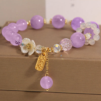 Buddha Stones Natural Blue Crystal Amethyst Chalcedony Flower Healing Bracelet - image 4
