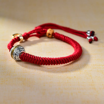 Buddha Stones Tibetan Thangka Green Silver Tara Zakiram Goddess Of Wealth Red Braid String Luck Bracelet Bracelet BS 3