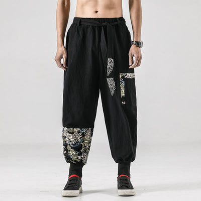 Buddha Stones Ocean Waves Lace-up Men's Harem Pants With Pockets - Black - US/UK/AU46，EU56 (5XL)  - image 0