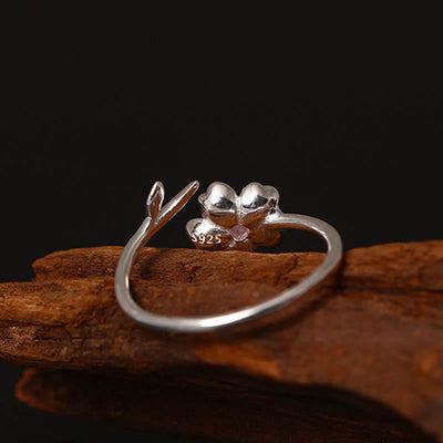 Buddha Stones 925 Sterling Silver Cherry Blossom Sakura Flower Blessing Adjustable Ring Ring BS 2