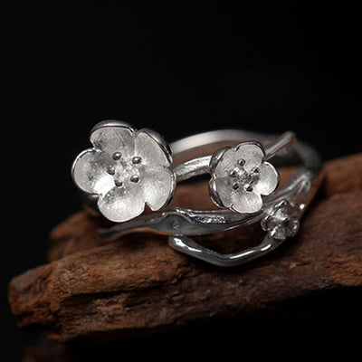 Buddha Stones 925 Sterling Silver Plum Bossom Balance Ring Ring BS 11
