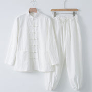 Foviel Meditation Frog-Button Tang Long Sleeve Shirt Pants Men's Suit