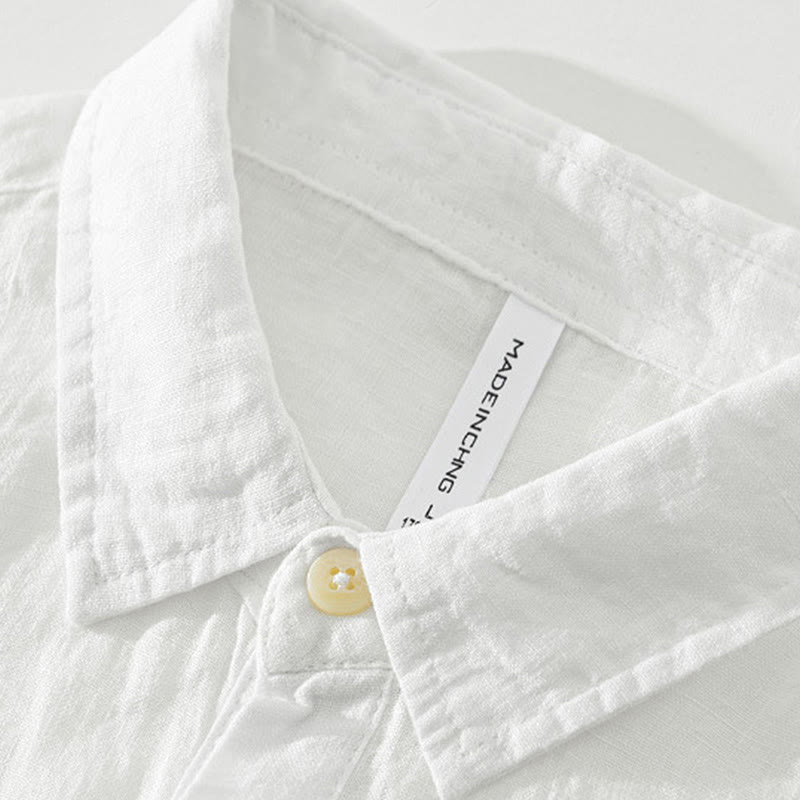 Buddha Stones Solid Color Loose Long Sleeve Half Button Shirt Linen Men Clothing - image 3