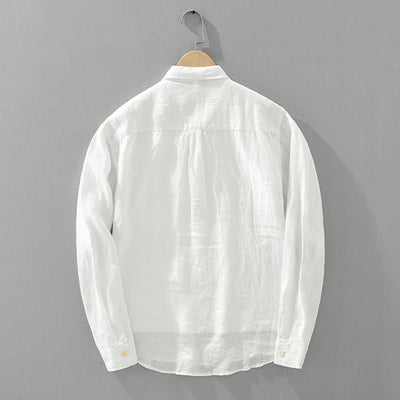 Buddha Stones Solid Color Loose Long Sleeve Half Button Shirt Linen Men Clothing - image 2