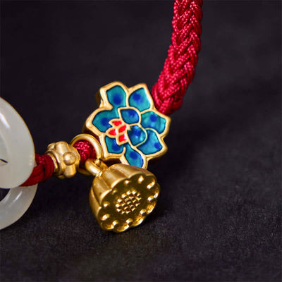 Bracelet porte-bonheur tressé avec boucle de paix en jade de Hetian Foviel motif lotus