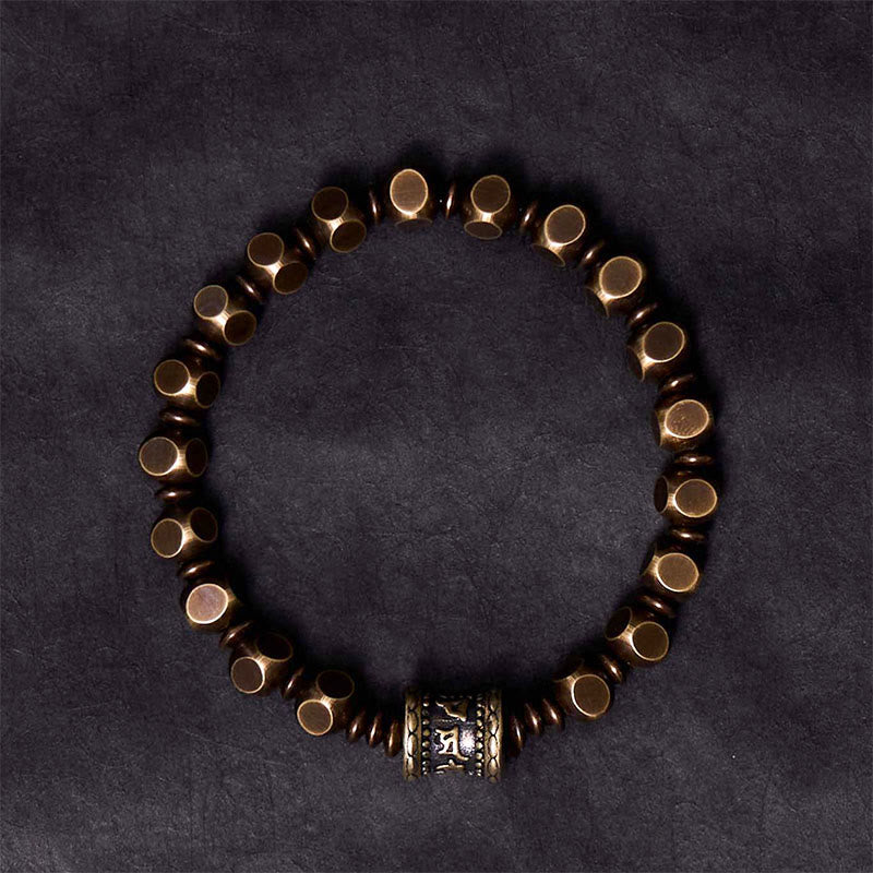 Foviel Tibetisch Om Mani Padme Hum Kupfer geschnitzt Messing Amulett Fokus Armband