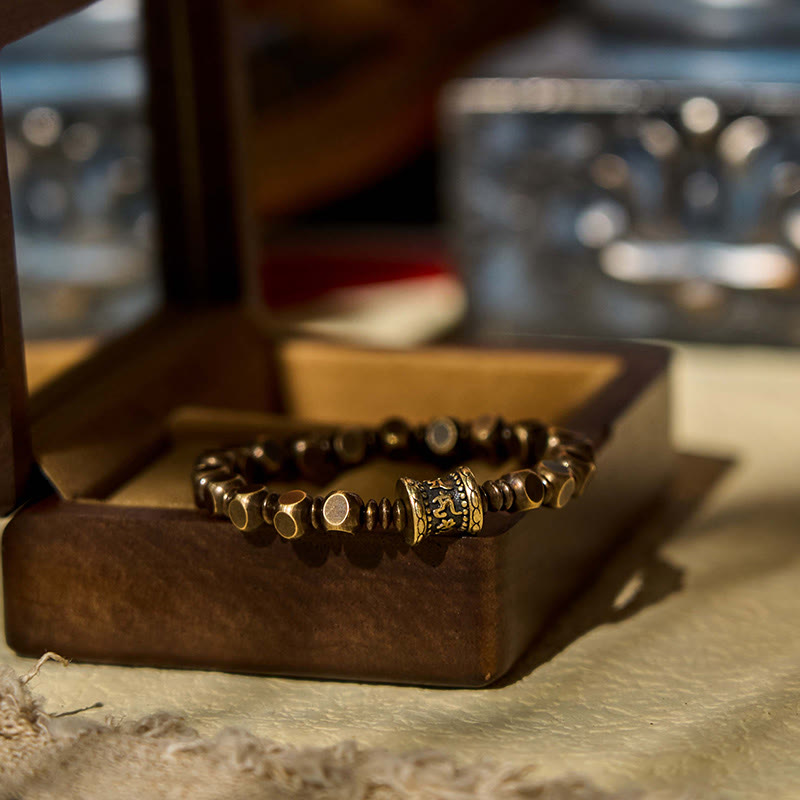 Foviel Tibetisch Om Mani Padme Hum Kupfer geschnitzt Messing Amulett Fokus Armband