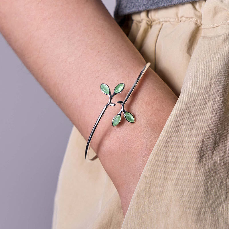 Foviel Leaf Pattern Cat Eye Support Cuff Bracelet Bangle